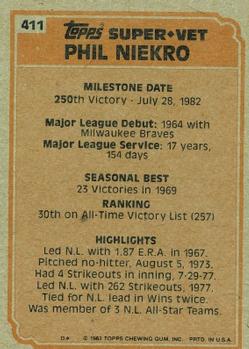 1983 Topps #411 Phil Niekro Back