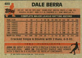 1983 Topps #433 Dale Berra Back