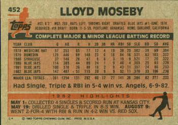 1983 Topps #452 Lloyd Moseby Back