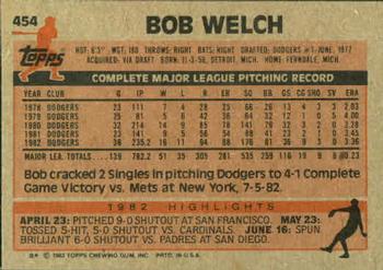 1983 Topps #454 Bob Welch Back