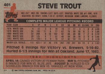 1983 Topps #461 Steve Trout Back