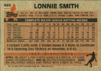1983 Topps #465 Lonnie Smith Back