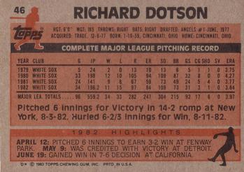 1983 Topps #46 Richard Dotson Back
