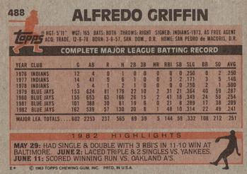 1983 Topps #488 Alfredo Griffin Back
