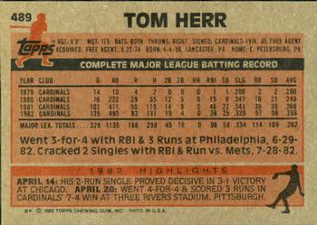 1983 Topps #489 Tom Herr Back