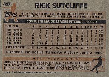1983 Topps #497 Rick Sutcliffe Back