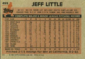 1983 Topps #499 Jeff Little Back