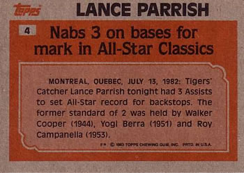 1983 Topps #4 Lance Parrish Back