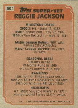 1983 Topps #501 Reggie Jackson Back