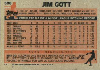 1983 Topps #506 Jim Gott Back