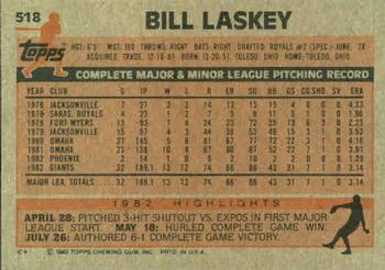 1983 Topps #518 Bill Laskey Back