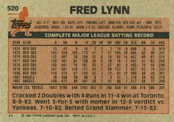 1983 Topps #520 Fred Lynn Back