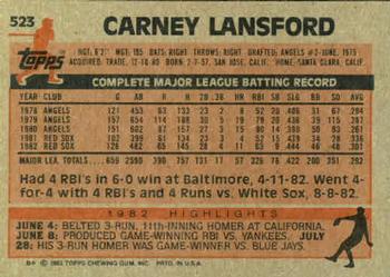 1983 Topps #523 Carney Lansford Back
