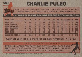1983 Topps #549 Charlie Puleo Back