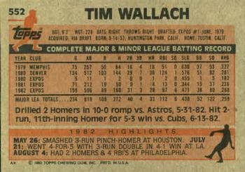 1983 Topps #552 Tim Wallach Back