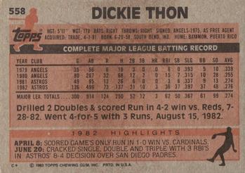 1983 Topps #558 Dickie Thon Back