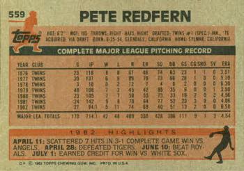 1983 Topps #559 Pete Redfern Back