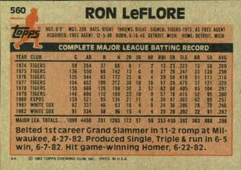 1983 Topps #560 Ron LeFlore Back