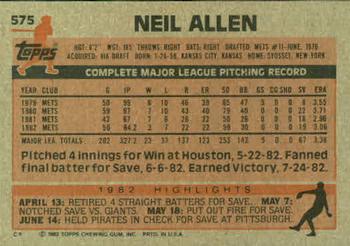 1983 Topps #575 Neil Allen Back