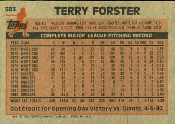 1983 Topps #583 Terry Forster Back