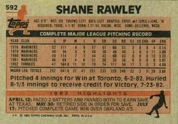 1983 Topps #592 Shane Rawley Back