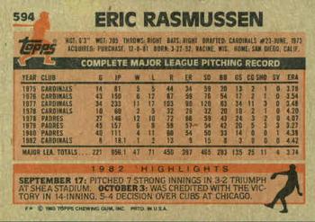 1983 Topps #594 Eric Rasmussen Back