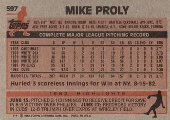 1983 Topps #597 Mike Proly Back