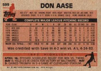 1983 Topps #599 Don Aase Back
