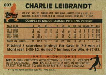 1983 Topps #607 Charlie Leibrandt Back