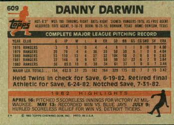 1983 Topps #609 Danny Darwin Back