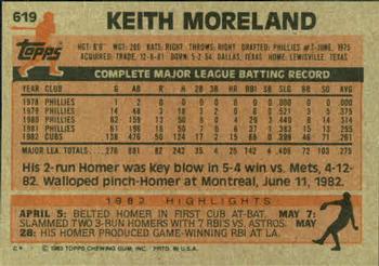 1983 Topps #619 Keith Moreland Back