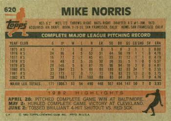 1983 Topps #620 Mike Norris Back