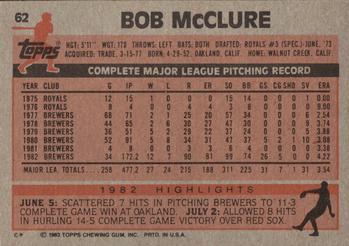 1983 Topps #62 Bob McClure Back