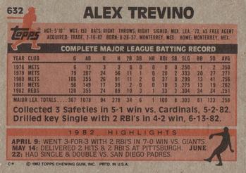 1983 Topps #632 Alex Trevino Back
