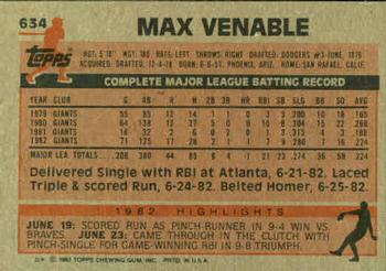 1983 Topps #634 Max Venable Back