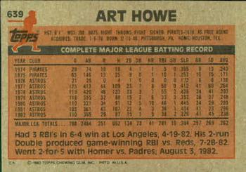 1983 Topps #639 Art Howe Back