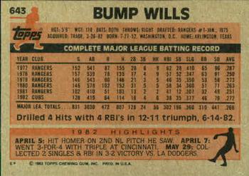 1983 Topps #643 Bump Wills Back