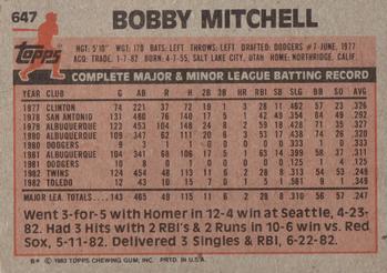 1983 Topps #647 Bobby Mitchell Back