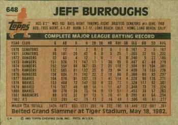 1983 Topps #648 Jeff Burroughs Back