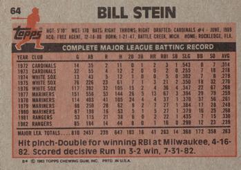 1983 Topps #64 Bill Stein Back