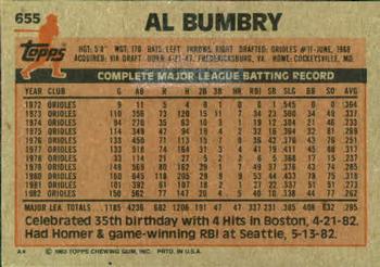 1983 Topps #655 Al Bumbry Back