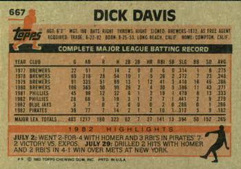 1983 Topps #667 Dick Davis Back