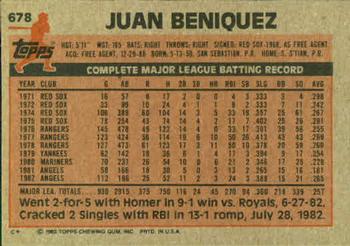 1983 Topps #678 Juan Beniquez Back