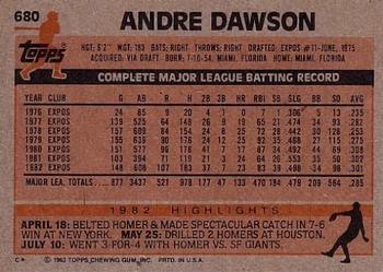 1983 Topps #680 Andre Dawson Back