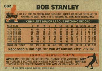 1983 Topps #682 Bob Stanley Back