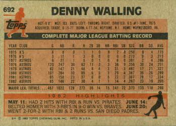 1983 Topps #692 Denny Walling Back