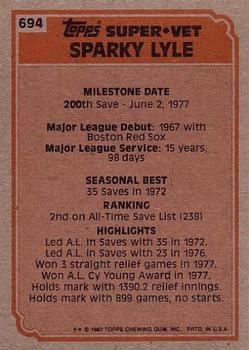 1983 Topps #694 Sparky Lyle Back