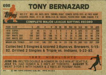 1983 Topps #698 Tony Bernazard Back