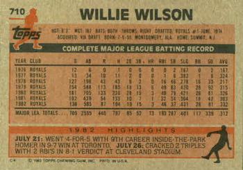 1983 Topps #710 Willie Wilson Back