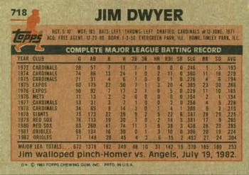 1983 Topps #718 Jim Dwyer Back